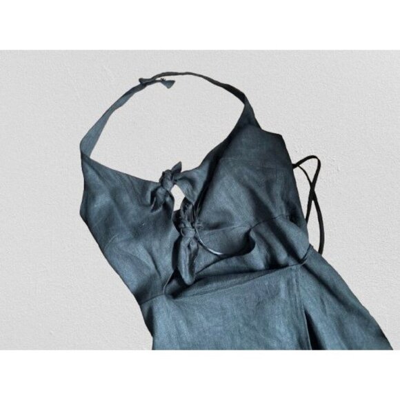 REFORMATION Linen Dress Halter Tie-Front Sleeveless Midi A-Line Size Med - Picture 2 of 11